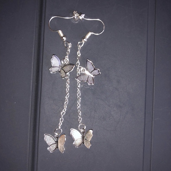 Silver Butterfly Drop Earrings 